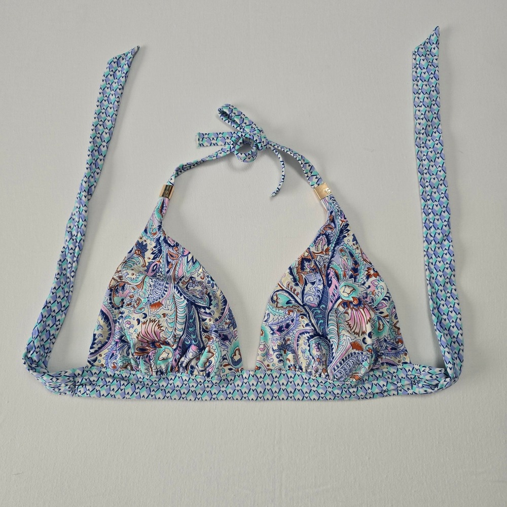 Victoria's Secret Women Size L Bikini Top Paisley Geometric Halter Blue